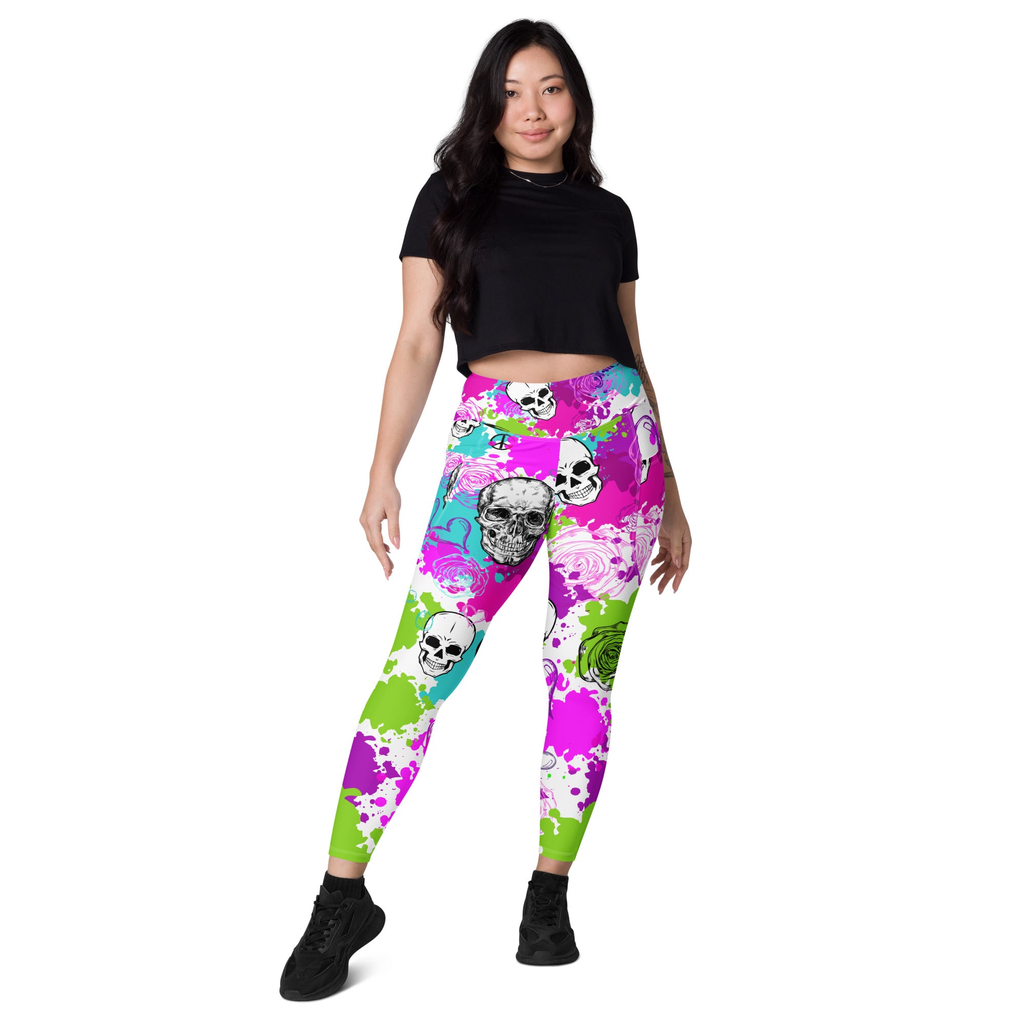 Floral Goth Skull Leggings with Pockets | All Sizes